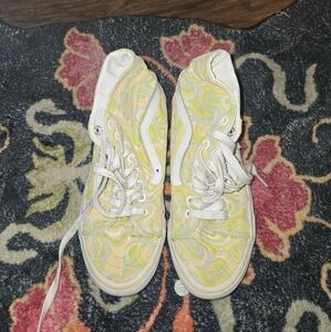 Vans Women's Yellow and White Swirl High-Top Sneakers